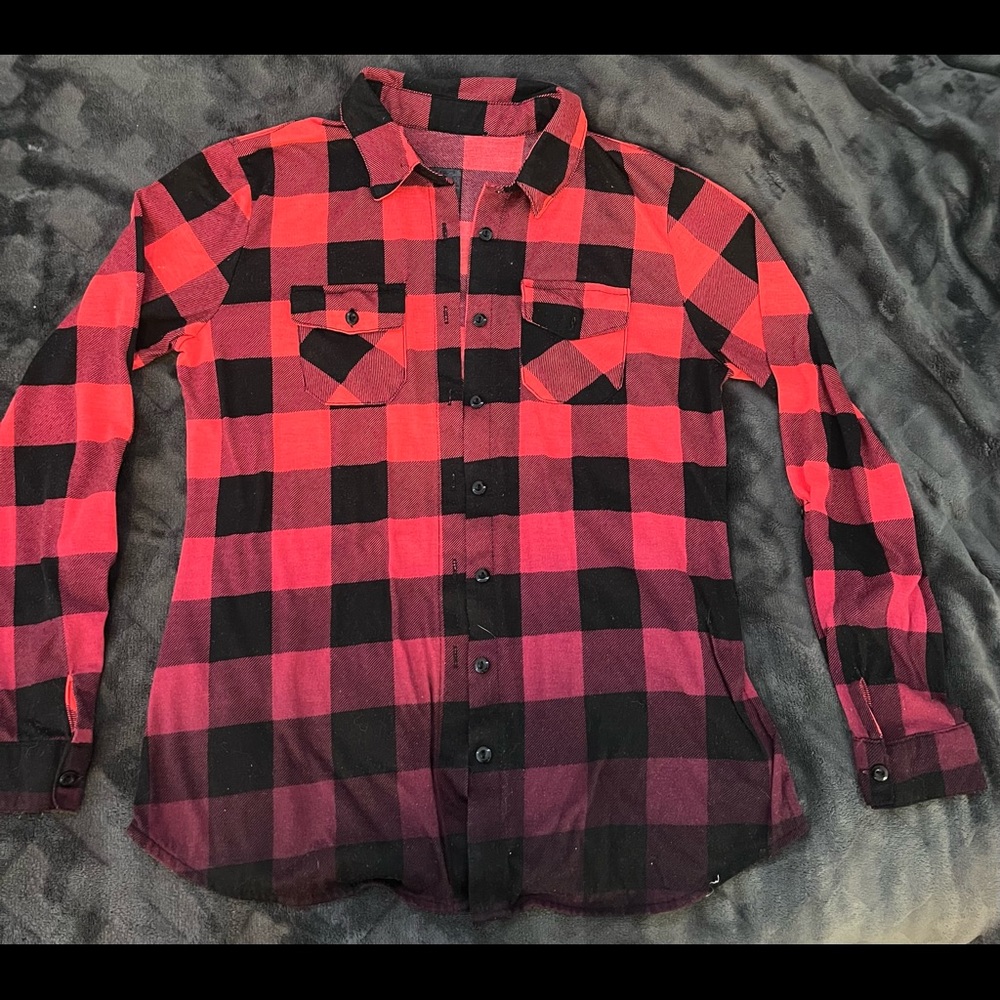 women’s red and black ombré flannel